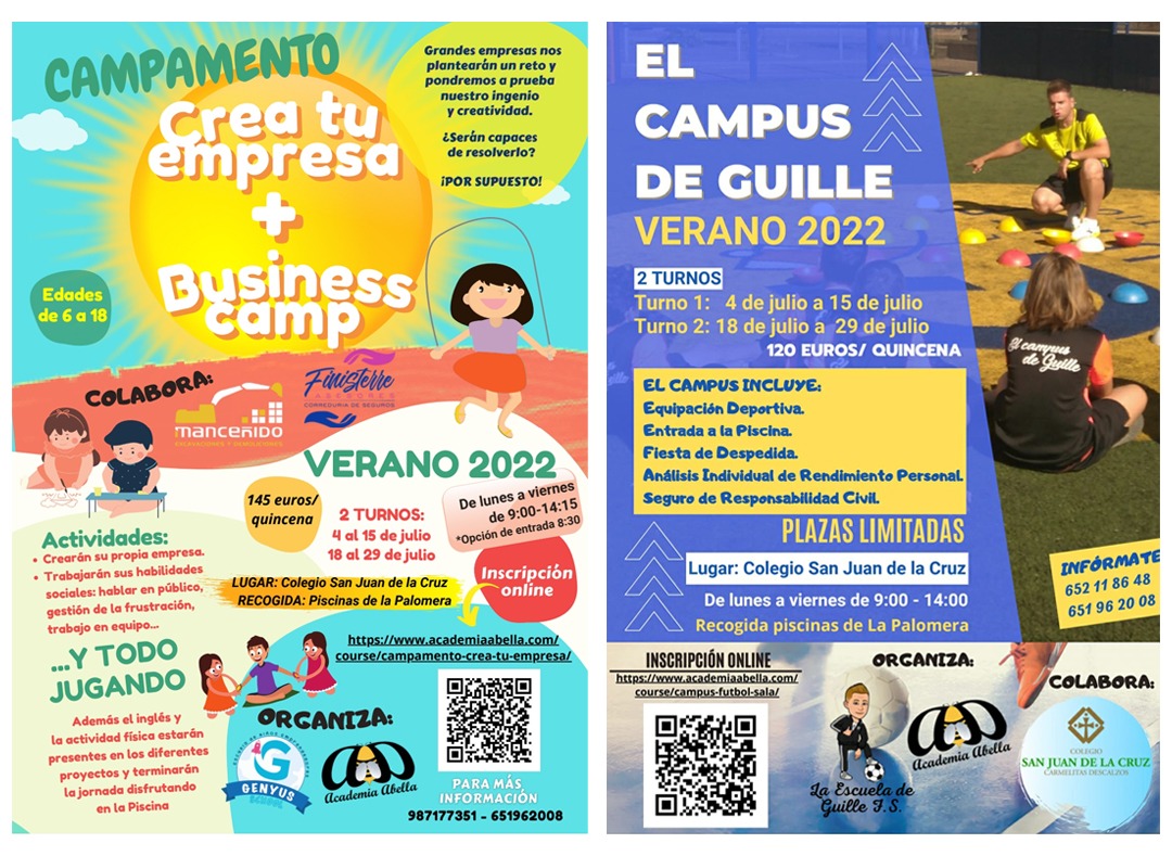 Portada de dos campus de verano en León ofrecidos por Academia Abella